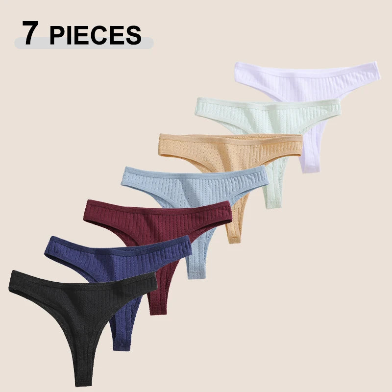 7Pcs/Set Cotton Thread Thongs Underwear Seamless Breathable Bikini T-Back G-Strings Panties Female Low Waist Sexy Lingerie S-XL