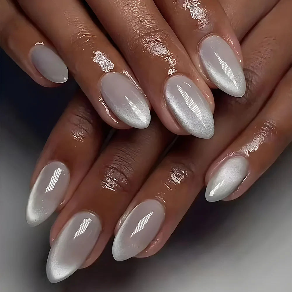 Short Almond Cat Eye Press-On Nails - Glossy Glitter, 24 Pieces