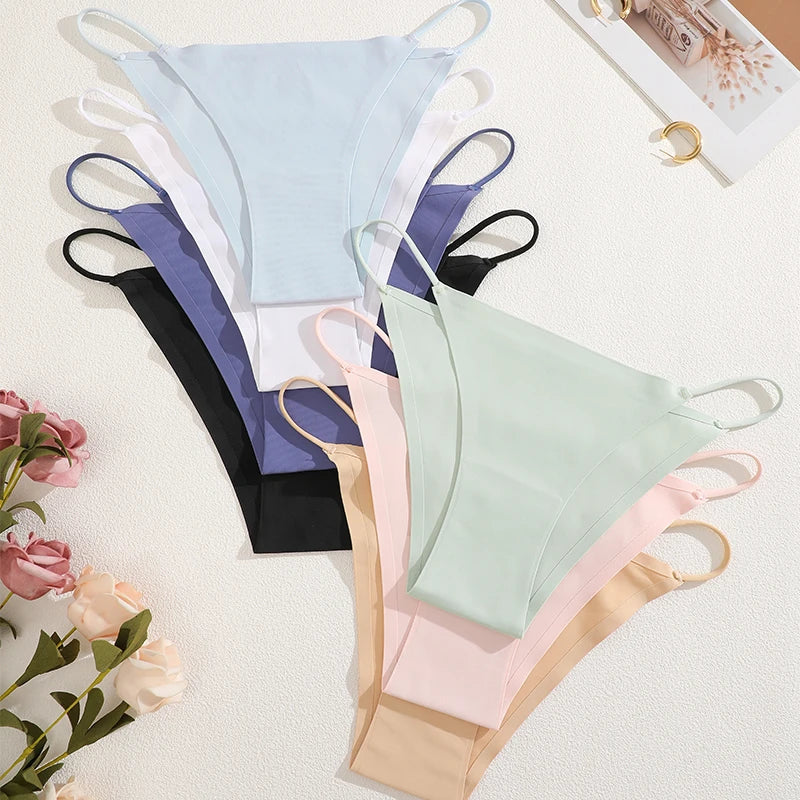 FINETOO 3Pcs Seamless Ice Silk Underwear New Color Sexy Thin Strap Briefs Girls Low Waist Breathable Panties No Trace Lingerie