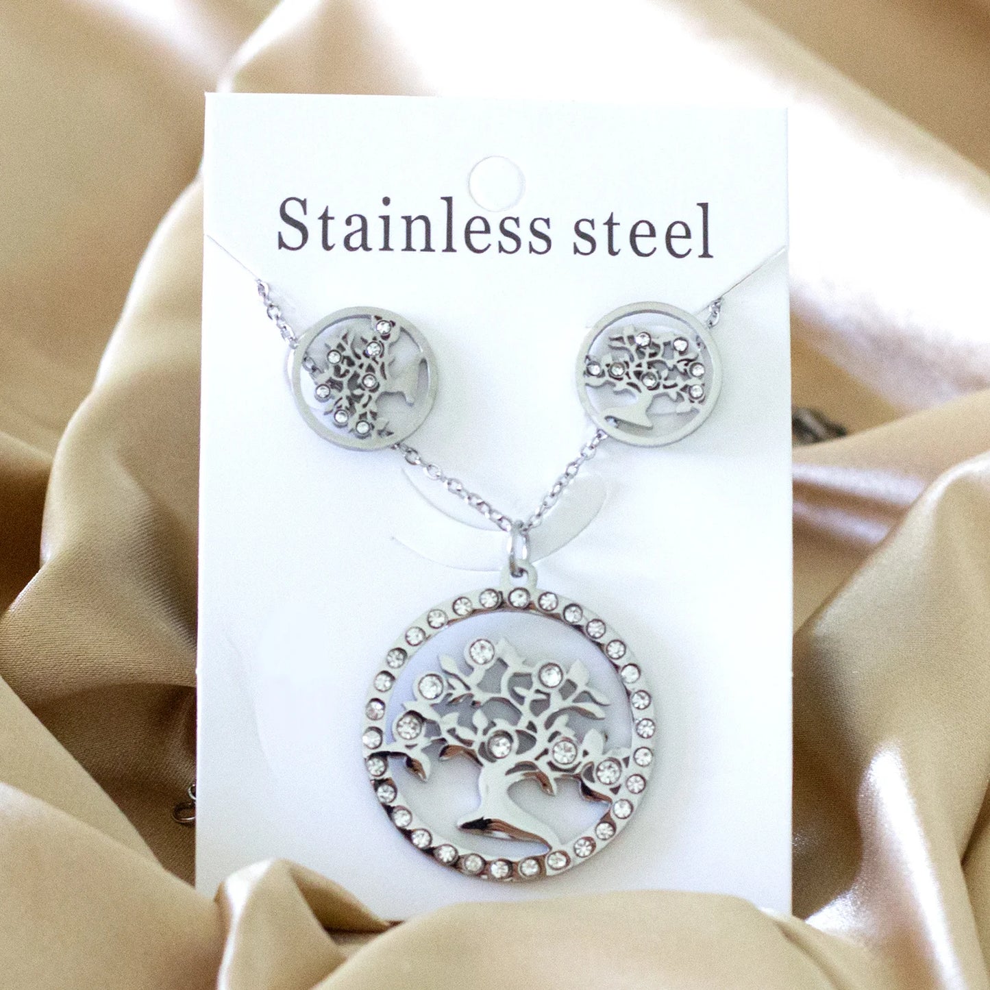 Tree of Life Jewelry Set – Stainless Steel Necklace & Earrings for Women