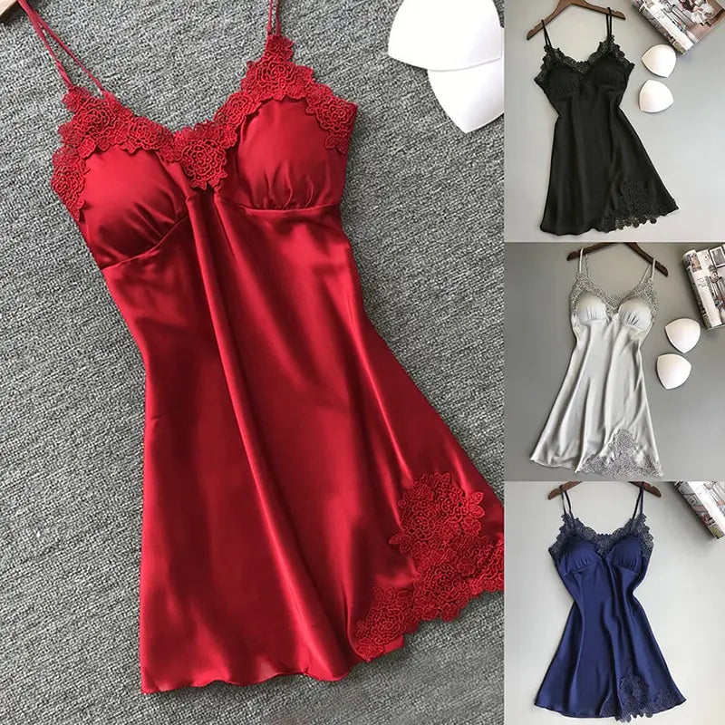 Ice Silk Satin Halter Nightdress – V-Neck, Knee-Length, Sleeveless | Women's Sleepwear