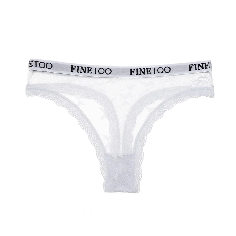 Lace Sheer Thong — Logo Waistband Low-Rise G-String