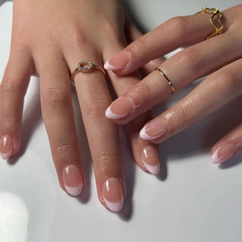 Almond Press-On Nails - French Tip & Gradient Designs, 24-Piece Set