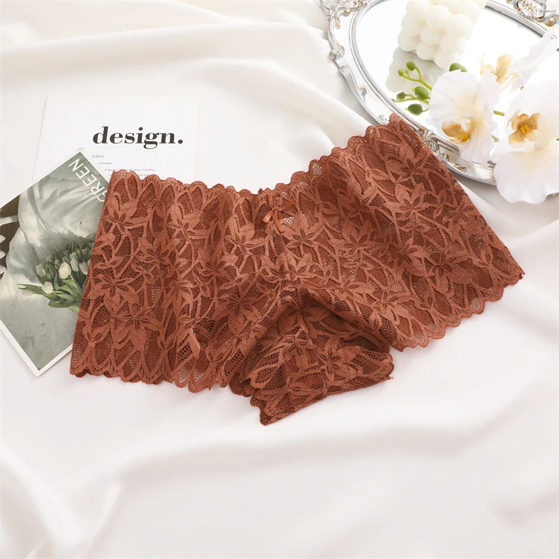 3-Pack Lace Boyshort Panties – Low-Rise Floral Underwear for Women (S–XL, 14 Color Sets)