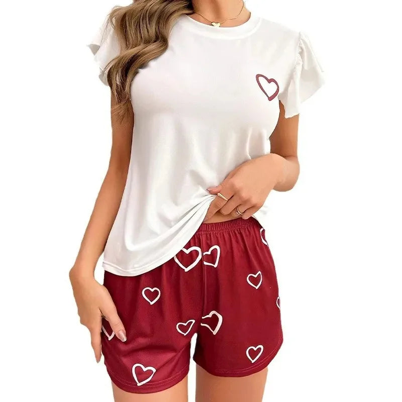 Floral Short-Sleeve Pajama Set – Women’s Summer Sleepwear with Shorts (S–3XL)