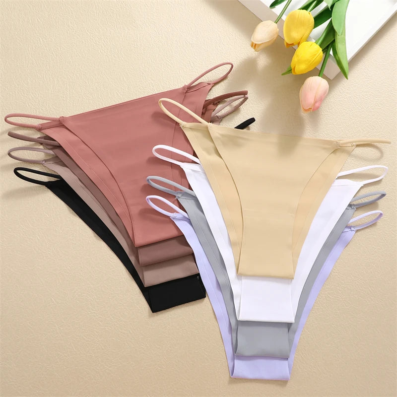FINETOO 6Pcs Seamless Ice Silk Underwear for Women Sexy Thin Strap Briefs Girls Low Waist Breathable Panties No Trace Lingerie