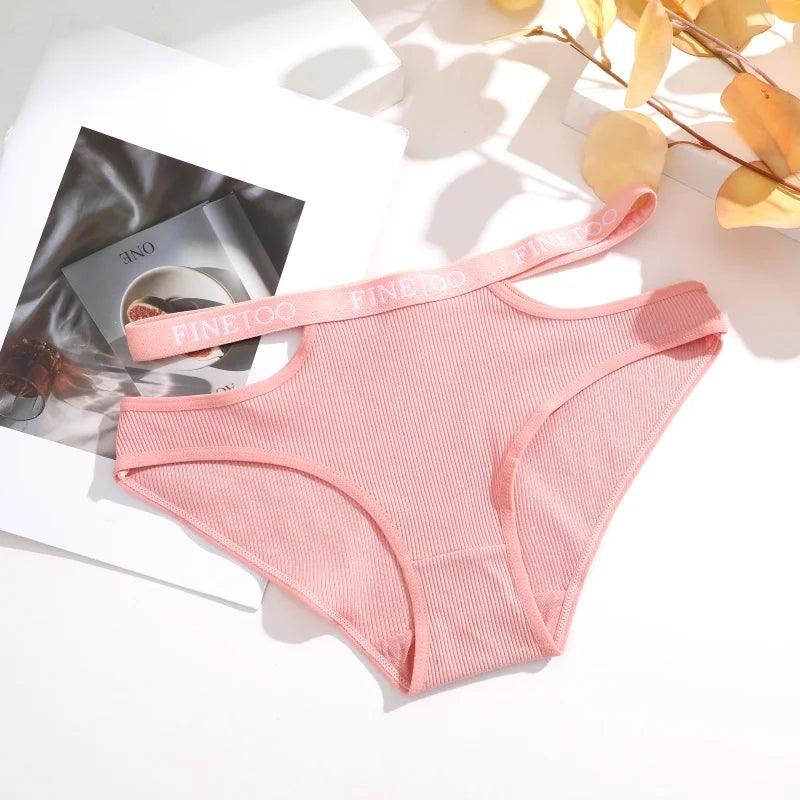 3-Pack Double Letter Belt Hollow-Out Brief Panties – Fashion Cotton Underwear for Women (S–XL, 8 Color Sets)