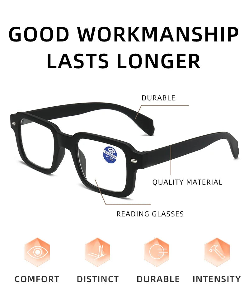 Unisex Rectangle Reading Glasses | 3 Colors, +1.00 to +4.00