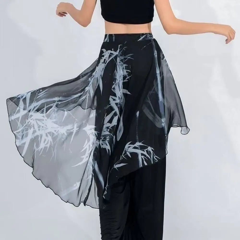 High Waist Chiffon Wrap Skirt Scarf Plant&Flowers Pattern Lightweight Lace Midi Skirt See Through Y2K Streetwear