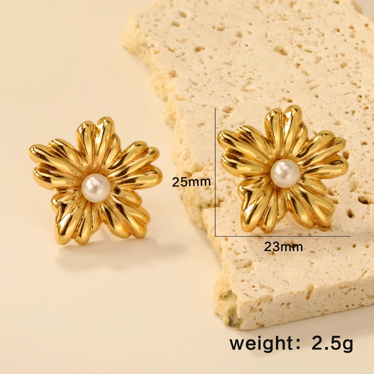 Fairy Flower Stud Earrings – 18K Gold-Plated Stainless Steel for Women
