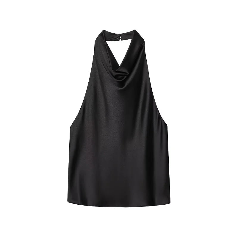 Satin Halter Cowl-Neck Backless Top — Women's Camisole