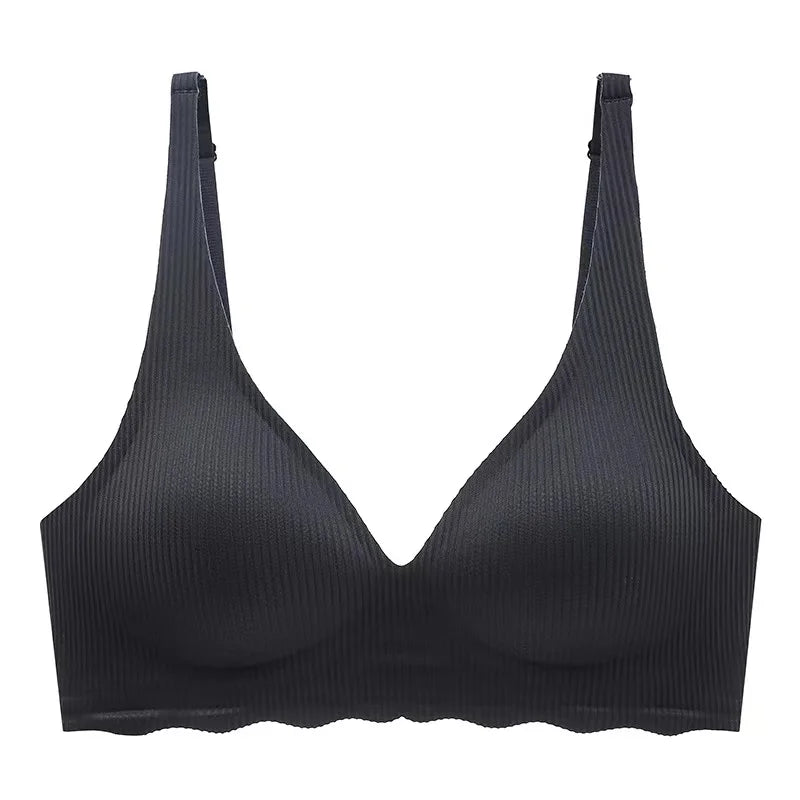 Women's Seamless Striped Push-Up Bra – Wire-Free Hollow Design | 3/4 Cup Gathered Bra