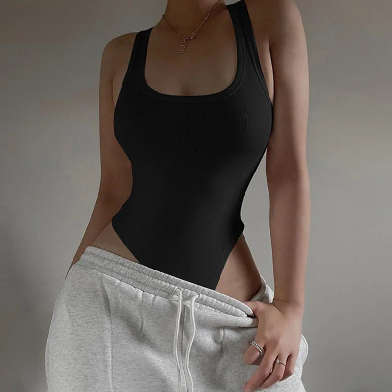 Sleeveless Knit Bodysuit – Slim Fit, High Stretch, Sexy Bodycon | Women's Clubwear & Streetwear