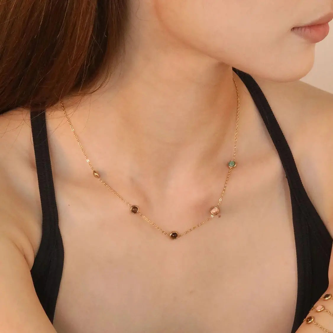 Colorful Rhinestone Chain Necklace – Multicolor Zirconia 18K Gold-Plated Stainless Steel Sweater Necklace for Women