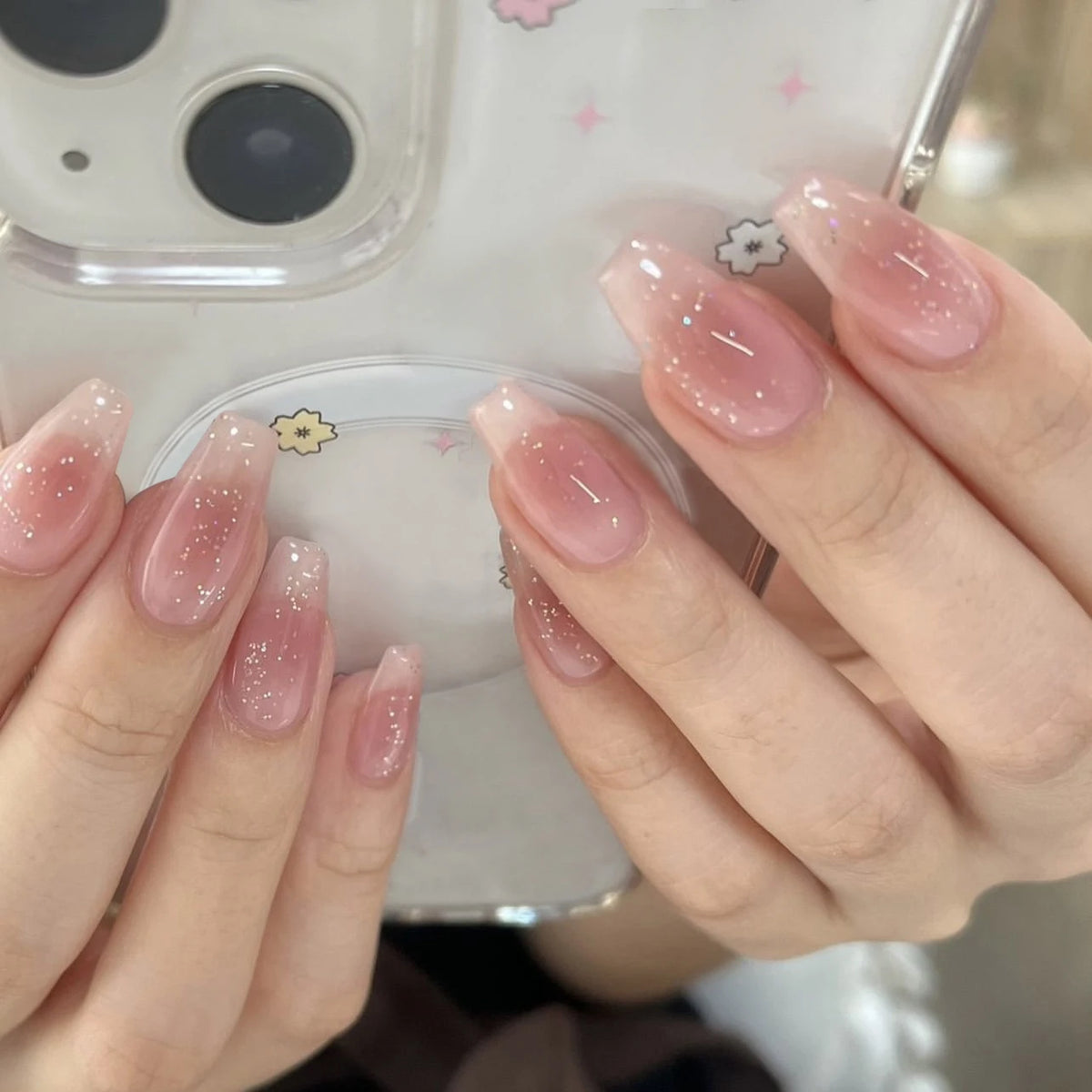Short Almond Cat Eye Press-On Nails - Glossy Glitter, 24-Piece Set