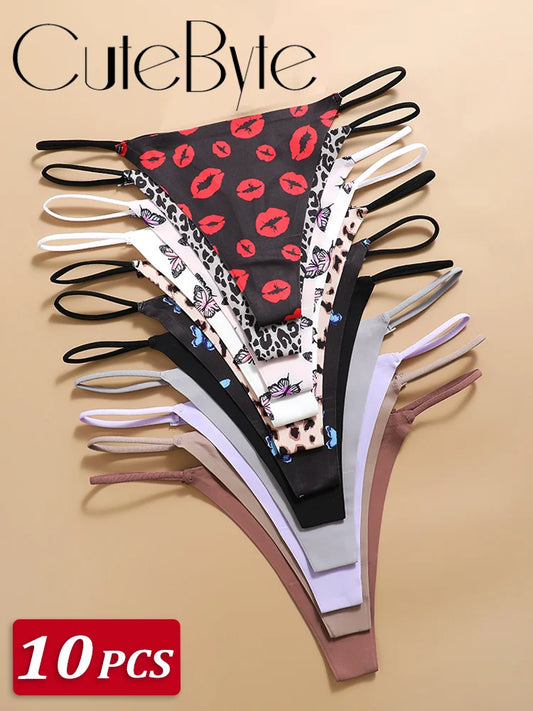 10-Pack Seamless Thongs – Thin-Strap Low-Rise Underwear for Women (XS–XL, 7 Color Sets)