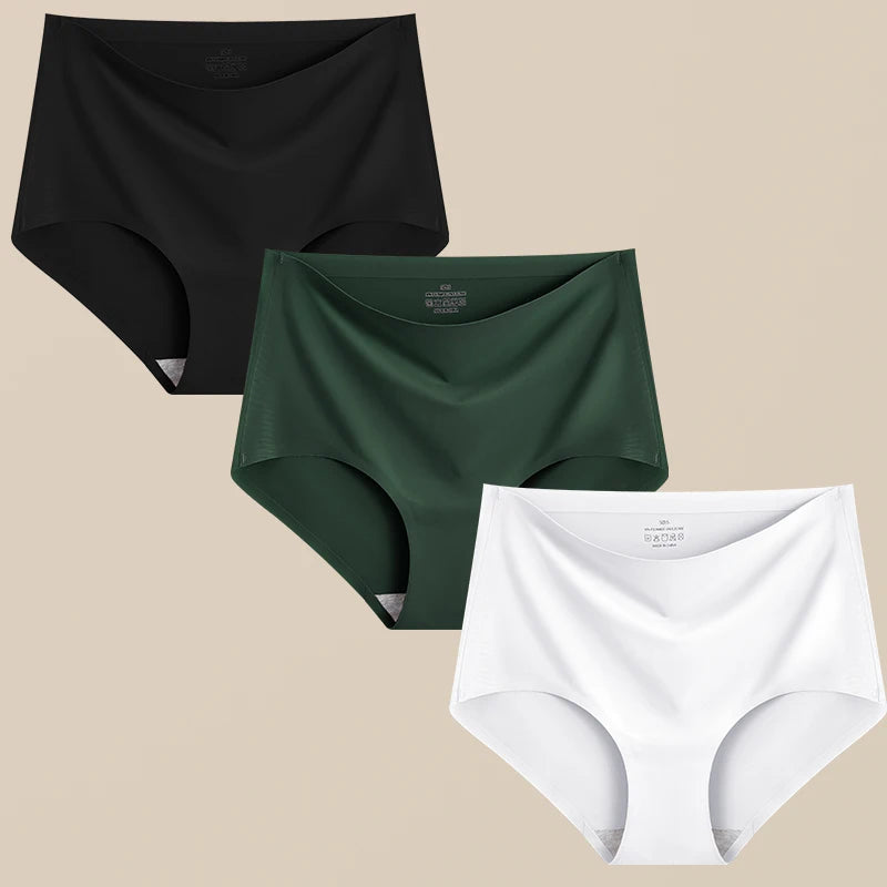 FINETOO 3Pcs Women's Panties Seamless Underwear Invisibles Briefs High Waist Full Coverage Breathable Moisture Wicking Underpant