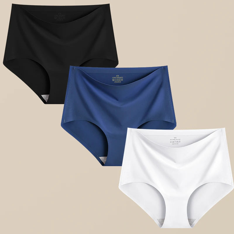 FINETOO 3Pcs Women's Panties Seamless Underwear Invisibles Briefs High Waist Full Coverage Breathable Moisture Wicking Underpant