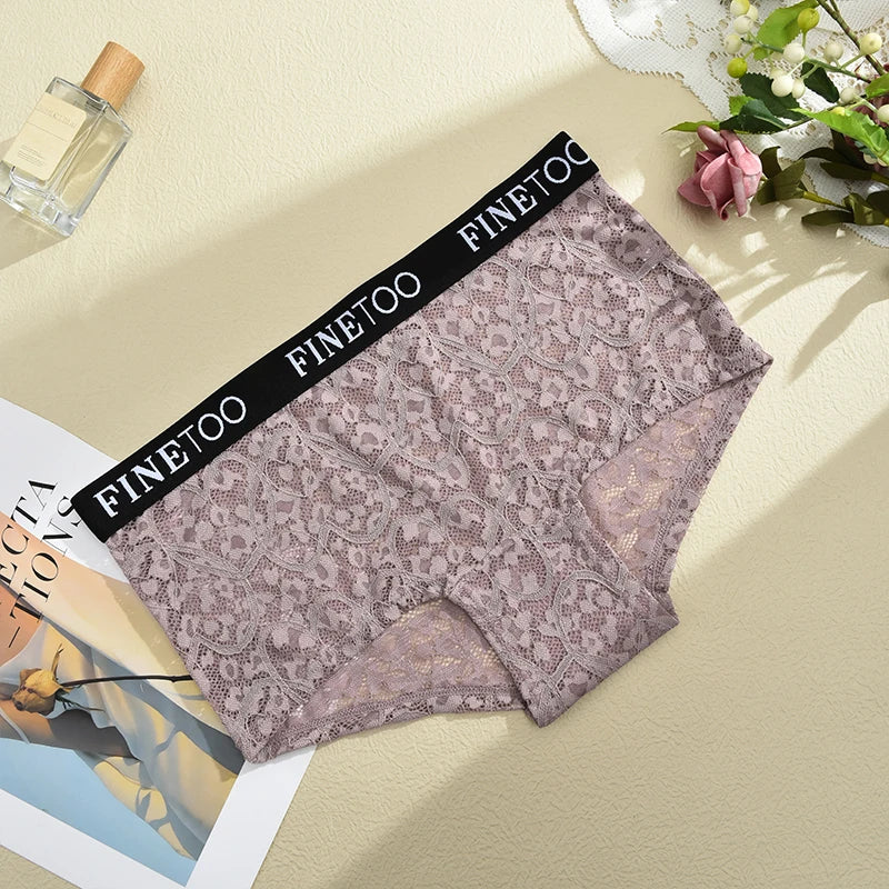 High-Waist Lace Bikini Panty – Hollow Floral Breathable Underwear for Women (S–XL, 6 Colors)