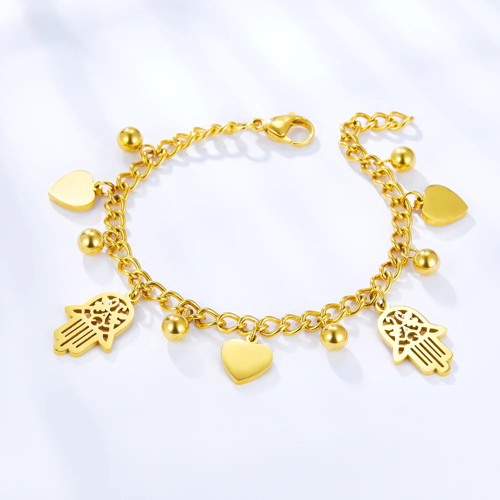 Evil Eye Bracelet – 18K Gold-Plated Stainless Steel Boho Charm Bracelet for Women