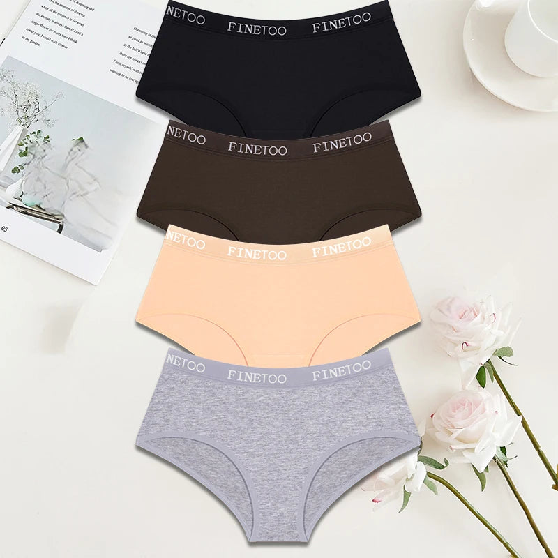 FINETOO 4Pcs/Set Sexy Hip Lifting Triangle Pants Pure Cotton Triangle Pants Low Waist Underwear FINETOO Brand Underwear 8 Colors