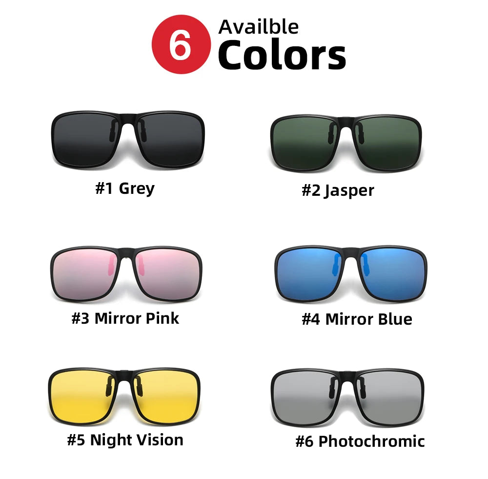 Rectangle Flip-Up Clip-On Sunglasses | 6 Lens Options