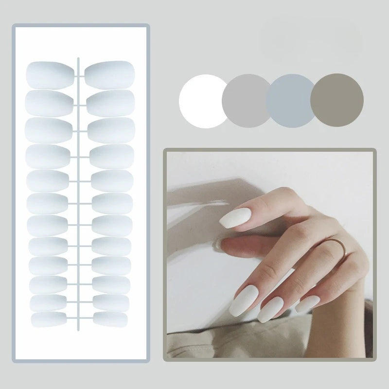 Short Squoval Press-On Nails - Glossy Solid Colors, 24-Piece Set