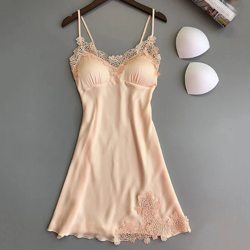 Ice Silk Satin Halter Nightdress – V-Neck, Knee-Length, Sleeveless | Women's Sleepwear