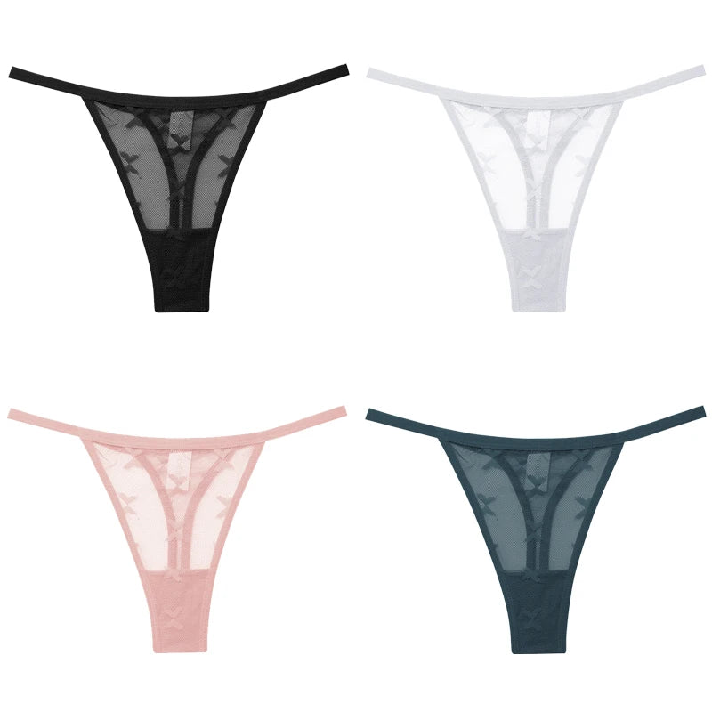 FINETOO 4Pcs/set Lace Thongs Sexy Low Waist Bikini Panties S-XL Lace G-string Underpants Comfortable T-Back Underwear Lingerie