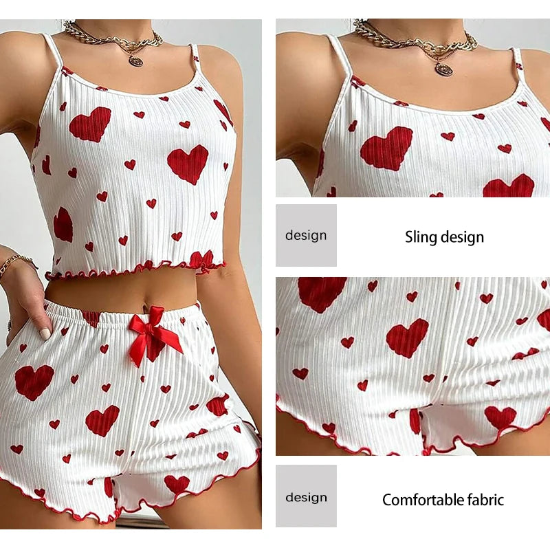 Spaghetti Strap Tank Top & Shorts Pajama Set – Geometric Print, Knit | Women's Summer Sleepwear (1pc or 2pcs)