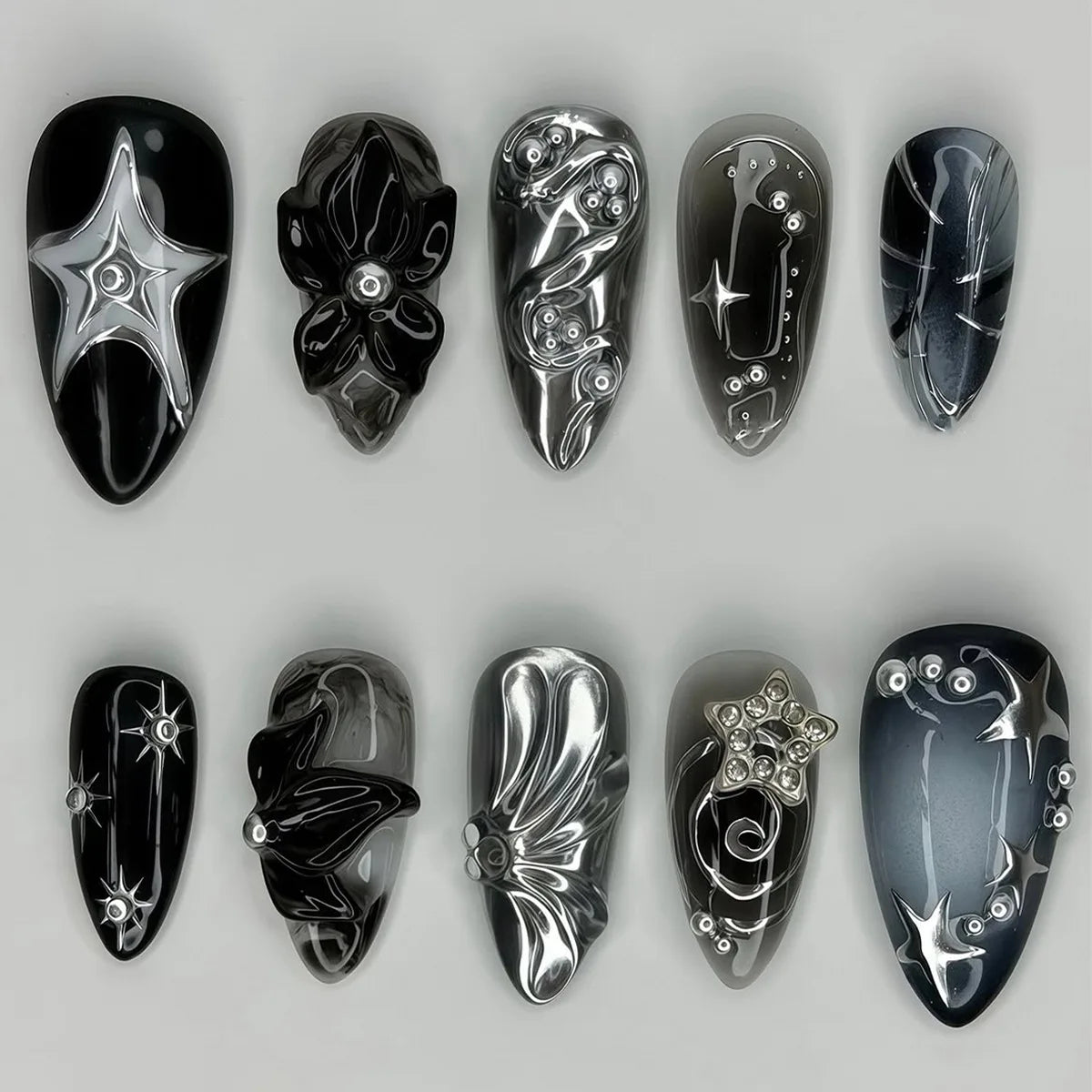 Pink Floral Press-On Nails – Almond Flower Designs, 24 Pieces