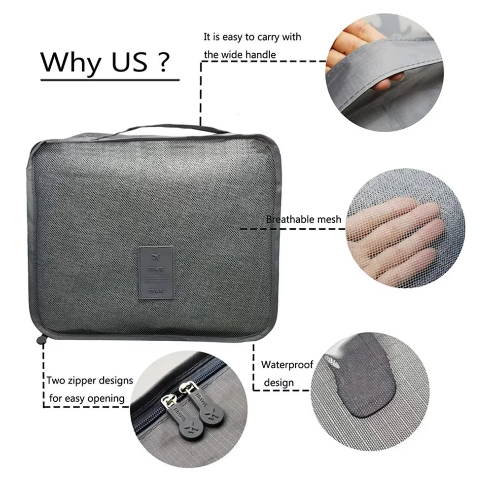 6pcs Travel Luggage Packing Cubes, Suitcase Clothes Storage Bag, Foldable Organizer Shoes Underwear Pouch