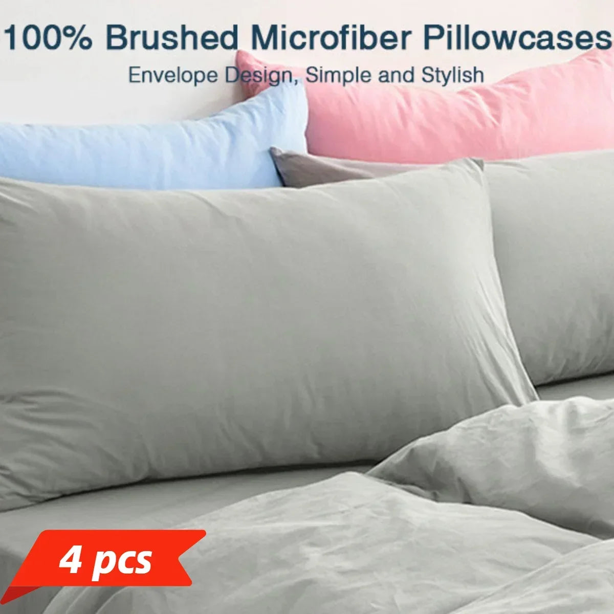 4-Pack Microfiber Pillowcases with Envelope Closure