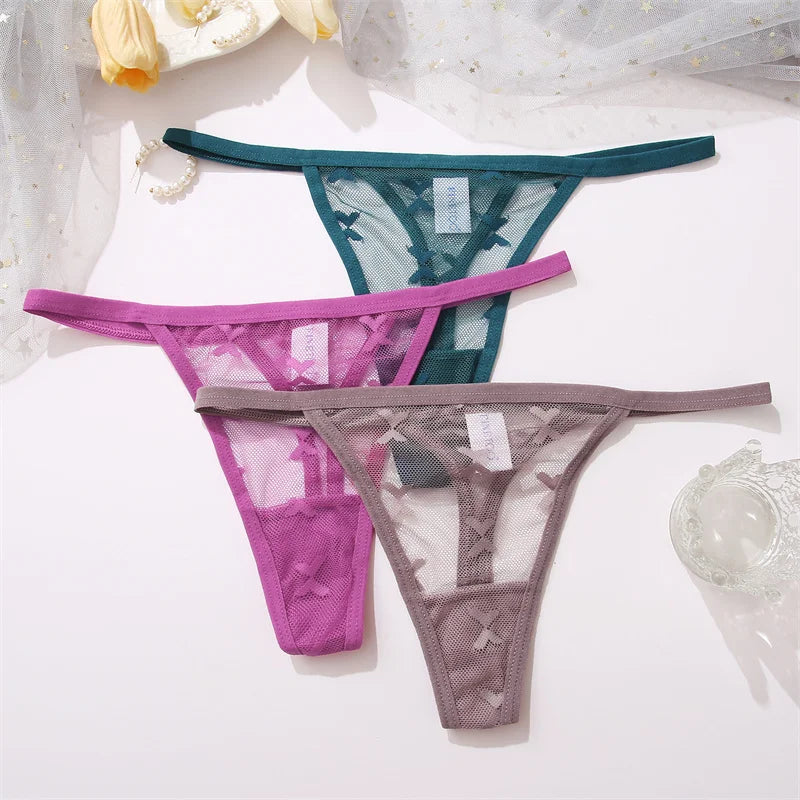 FINETOO 4Pcs/set Lace Thongs Sexy Low Waist Bikini Panties S-XL Lace G-string Underpants Comfortable T-Back Underwear Lingerie