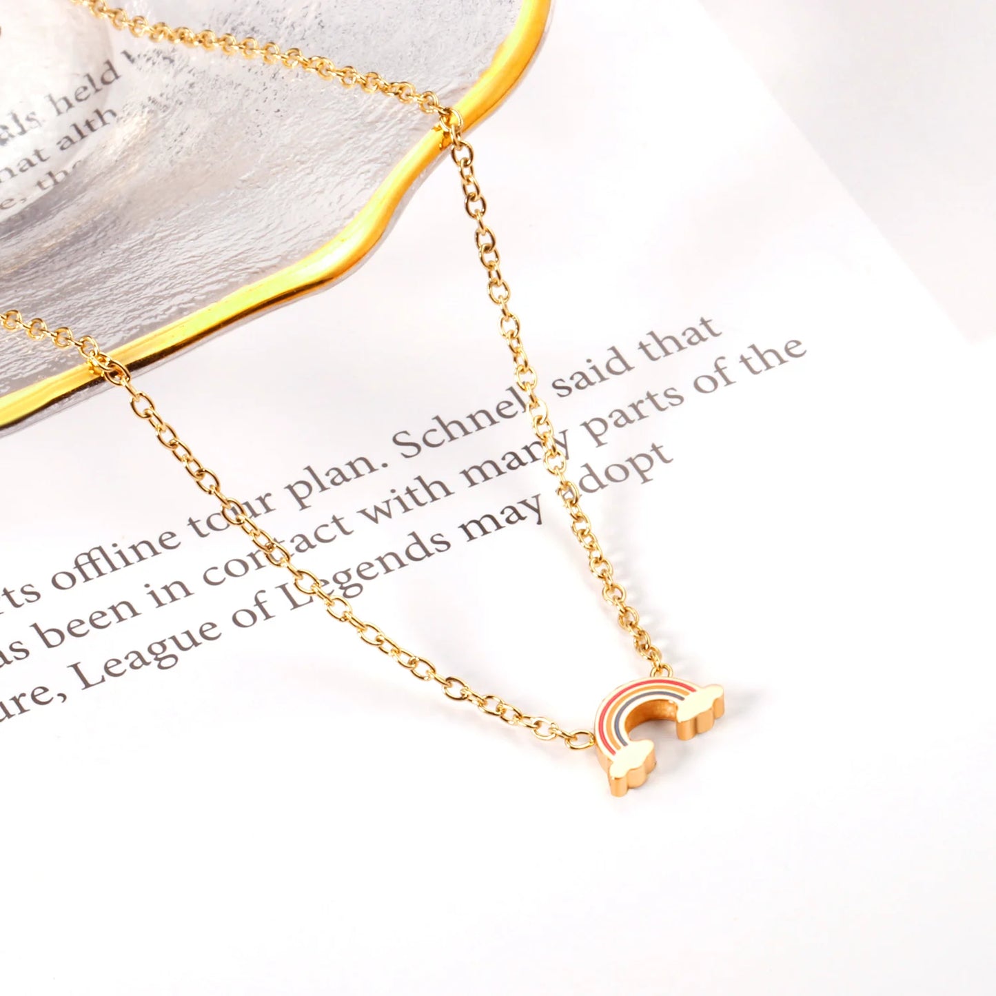 Colorful Rhinestone Chain Necklace – Multicolor Zirconia 18K Gold-Plated Stainless Steel Sweater Necklace for Women