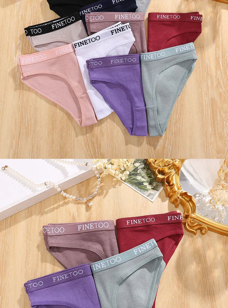 FINETOO 4PCS/Set Women's Cotton Panties Sexy Low Rise Briefs Letter Belt Underwear Female Underpants Intimates Lingerie M-2XL