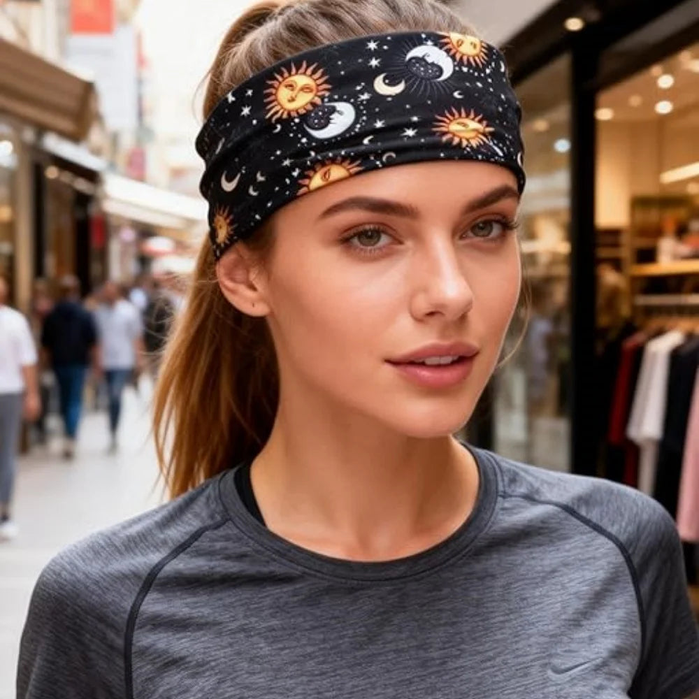 4 Pcs Wide Headbands for Women Non Slip Knotted Headhand Bandana Star Moon Head Bands Hair Wrap Yoga Workout Hair Accessories