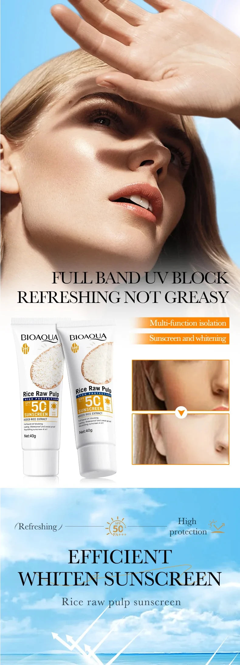 SPF 50+ Facial & Body Sunscreen Cream – Lightweight, Non-Greasy, Long-Lasting UV Protection