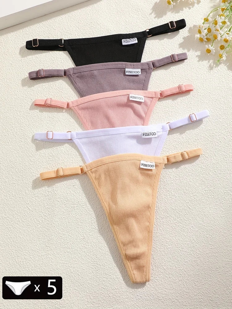 5-Pack Seamless Cotton G-String Panties – Adjustable Waist Low-Rise Underwear for Women (S–XL, 8 Color Sets)