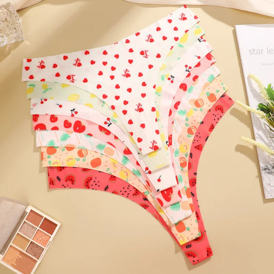 5-Pack Sweet Fruit G-String Thongs – Seamless Low-Rise Underwear for Women (S–XL, 16 Sets)