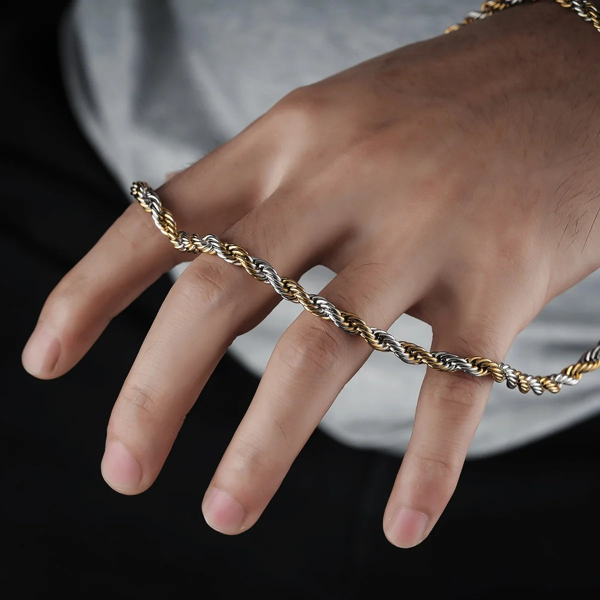 Twisted Rope Chain Necklace – 3mm Punk Stainless Steel Long Necklace for Men & Women