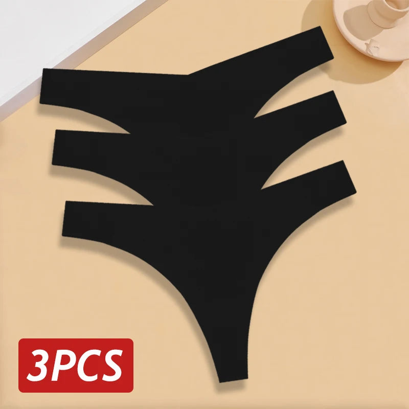 3Pcs/Set Women Seamless Panties Sexy V-Waist Thongs G-String Ultra-thin Lingerie Female Ice Silk Underwear Soft Underpants