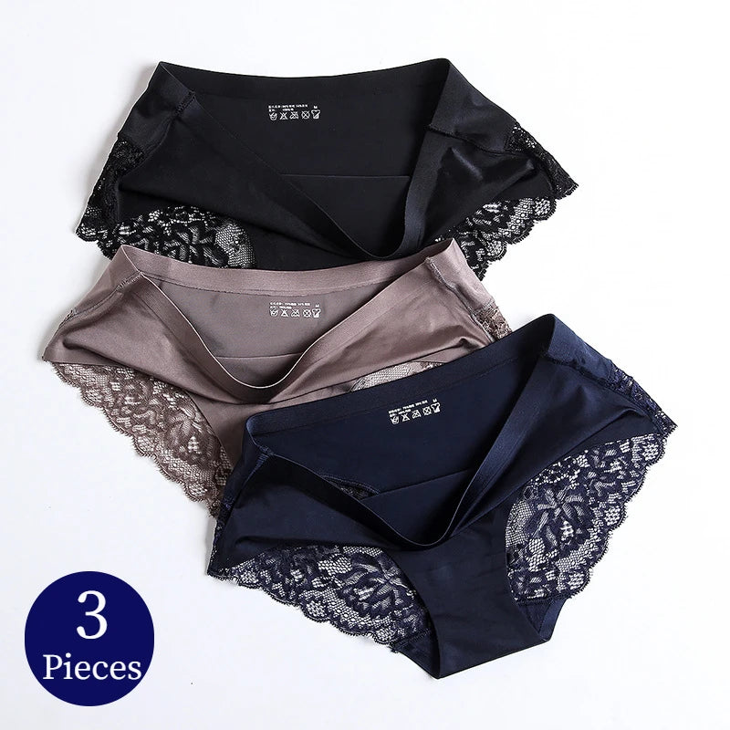 3-Pack Lace Panties Set – Soft, Stretchy Low-Rise Briefs for Women | M–4XL