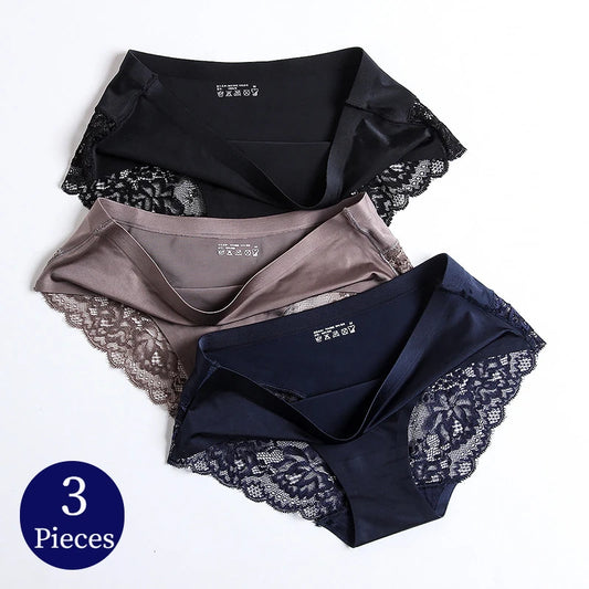 3-Pack Lace Panties Set – Soft, Stretchy Low-Rise Briefs for Women | M–4XL