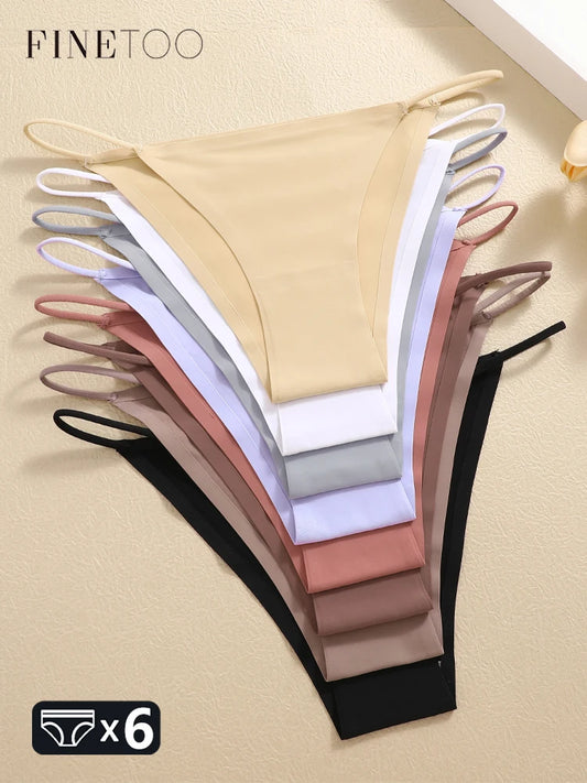 6-Pack Ice Silk Thin-Strap Bikini Briefs — Seamless No-Trace Low-Rise Panties