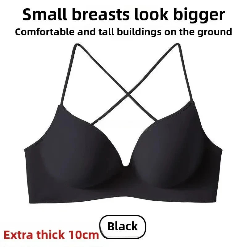 Women's 10CM Extra Thick Push Up Bra for AA/A Cup | Open Back Lingerie with Convertible Cross Straps | Seamless Wire-Free Bra No Marks (70A–85A)