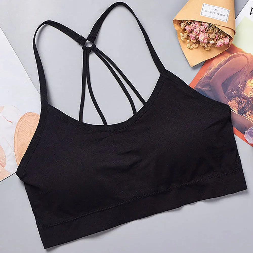 Women's Seamless Yoga Crop Top – Wire-Free, Padded, Wide Strap Activewear Tank