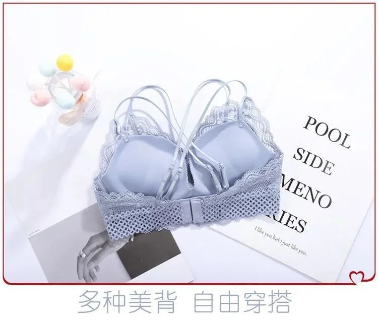 Women's Deep V Sexy Push Up Bra for Small Flat Chest | Ultra-Thick 3D Cup Lingerie with Gathered Back | Wire-Free Beaded Bra Set (32–38 / 70–85 AB)
