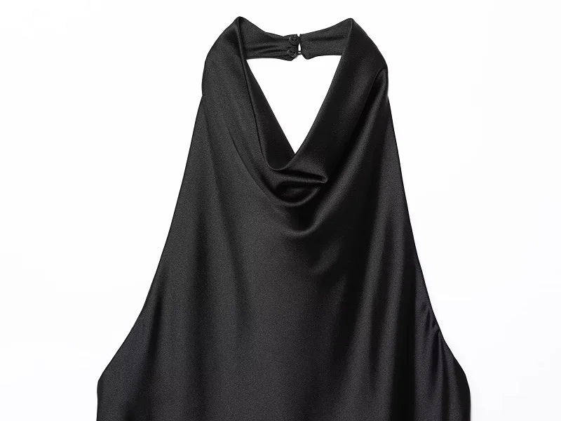 Satin Halter Cowl-Neck Backless Top — Women's Camisole
