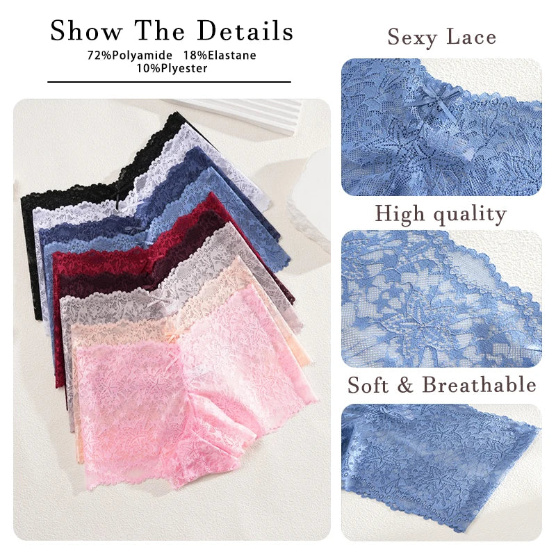 4-Pack Hollow Lace Boyshort Panties – Low-Rise Breathable Underwear for Women (S–2XL, 13 Color Sets)